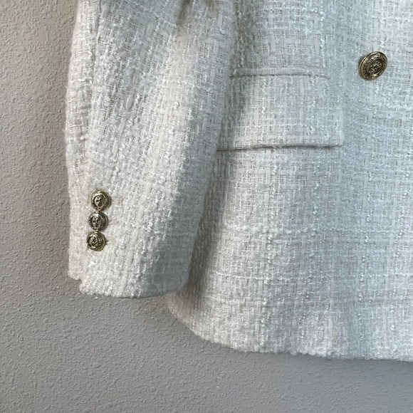 ZARA Double Breasted Tweed Blazer Gold Button ASO Kate Royal Ecru White S - Picture 8 of 12